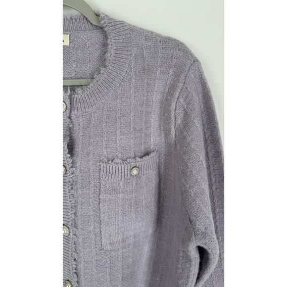 POL Wool Blend Luxe Cardigan Sweater Powder Lavender Purple Womens Large New - Picture 10 of 14